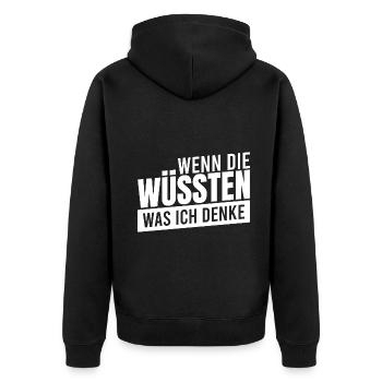 Wie gut das mich keiner denken hören kann - Unisex Premium Bio Zip Hoodie - Schwarz - Hinten - Nico (187cm)