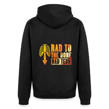 Rad to the bone - rad tech - Unisex Premium Bio Zip Hoodie - Schwarz - Hinten - Nico (187cm)