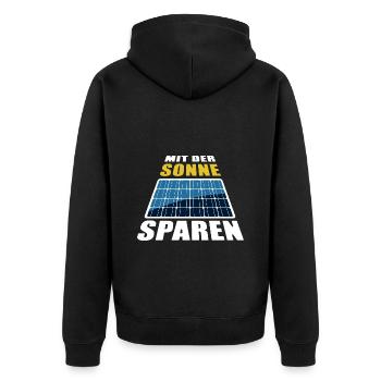 Mit der Sonne sparen - Photovoltaik - Unisex Premium Bio Zip Hoodie - Schwarz - Hinten - Nico (187cm)
