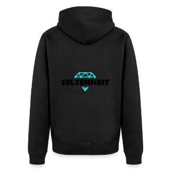 Seltenheit Unikat - Unisex Premium Bio Zip Hoodie - Schwarz - Hinten - Nico (187cm)