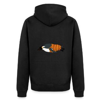 Pinguin taucht (Badeanzug rot gelb) - Unisex Premium Bio Zip Hoodie - Schwarz - Hinten - Nico (187cm)