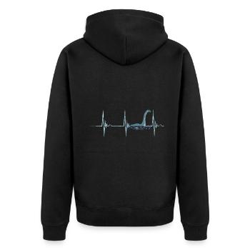 Loch Ness Nessie Herzschlag EKG Puls See Ungeheuer - Unisex Premium Bio Zip Hoodie - Schwarz - Hinten - Nico (187cm)