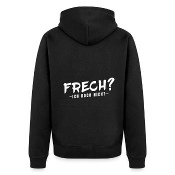 Frech ich doch nicht - Unisex Premium Bio Zip Hoodie - Schwarz - Hinten - Nico (187cm)