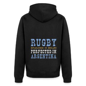 Rugby Perfected In Argentina Rugby - Unisex Premium Bio Zip Hoodie - Schwarz - Hinten - Nico (187cm)