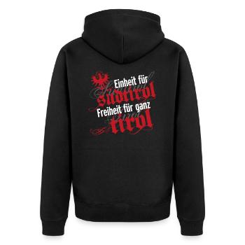 Einheit für Südtirol · Freiheit für ganz Tirol - Unisex Premium Bio Zip Hoodie - Schwarz - Hinten - Nico (187cm)