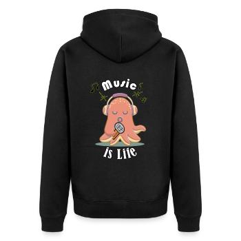 Music is life - Unisex Premium Bio Zip Hoodie - Schwarz - Hinten - Nico (187cm)