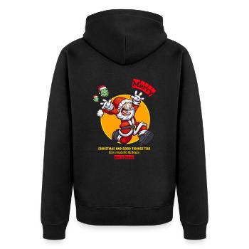 Santa merry christmas and good tidings too - Unisex Premium Bio Zip Hoodie - Schwarz - Hinten - Nico (187cm)