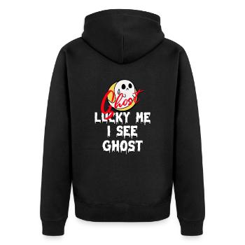 Ghost Cute Street Cool Cartoon - Unisex Premium Bio Zip Hoodie - Schwarz - Hinten - Nico (187cm)