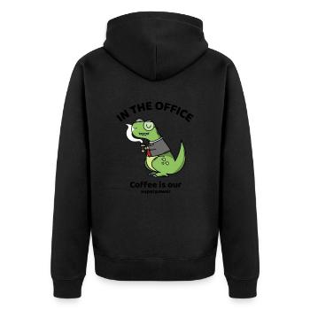 In the office, coffee is our superpower - meme - Unisex Premium Bio Zip Hoodie - Schwarz - Hinten - Nico (187cm)