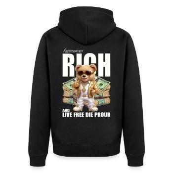 FUCKIN RICH LIVE FREE THE PROUD - Unisex Premium Organic Zip Hoodie - black - Back - Nico (187cm)