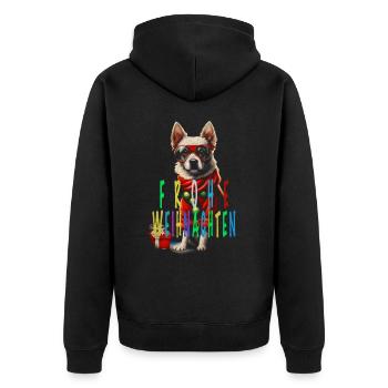 Lustiger Hund bunt frohe Weihnachten - Unisex Premium Bio Zip Hoodie - Schwarz - Hinten - Nico (187cm)