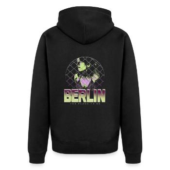 Berlin the place to be tshirt frau techno - Unisex Premium Bio Zip Hoodie - Schwarz - Hinten - Nico (187cm)