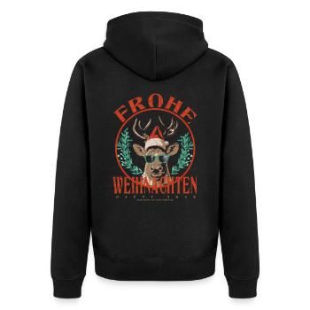 Rentier mit sonnenbrille frohe weihnachten - Unisex Premium Bio Zip Hoodie - Schwarz - Hinten - Nico (187cm)