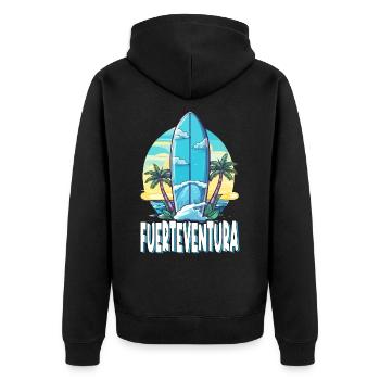 Fuerteventura Surf Planche de surf Palm Trees Island Été - Veste à capuche bio Premium Unisexe - noir - Dos - Nico (187cm)