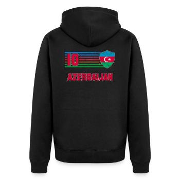 Azerbaijan - Unisex Premium Organic Zip Hoodie - black - Back - Nico (187cm)