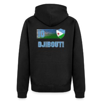 Dschibuti - Unisex Premium Bio Zip Hoodie - Schwarz - Hinten - Nico (187cm)
