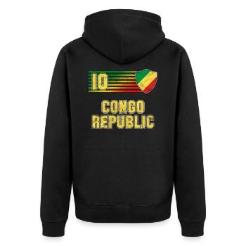 Kongo Republik - Unisex Premium Bio Zip Hoodie - Schwarz - Hinten - Nico (187cm)