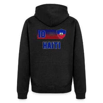 Haiti - Unisex Premium Bio Zip Hoodie - Schwarz - Hinten - Nico (187cm)