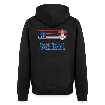 Serbia - Unisex Premium Organic Zip Hoodie - black - Back - Nico (187cm)