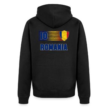 Rumänien - Unisex Premium Bio Zip Hoodie - Schwarz - Hinten - Nico (187cm)