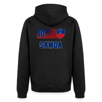 Samoa - Unisex Premium Bio Zip Hoodie - Schwarz - Hinten - Nico (187cm)