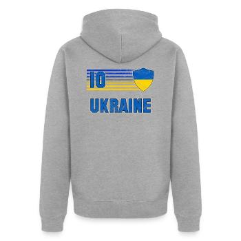 Ukraine - Veste à capuche bio Premium Unisexe - gris chiné - Dos - Nico (187cm)