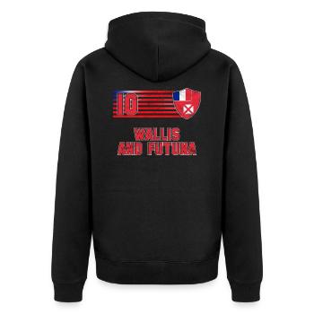 Wallis und Futuna - Unisex Premium Bio Zip Hoodie - Schwarz - Hinten - Nico (187cm)