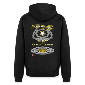 Designer T-Shirt ORIGINAL PAUKNER GRNA - Unisex Premium Bio Zip Hoodie - Schwarz - Hinten - Nico (187cm)