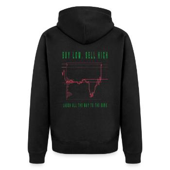 buy low sell high trading spruch - Unisex Premium Bio Zip Hoodie - Schwarz - Hinten - Nico (187cm)