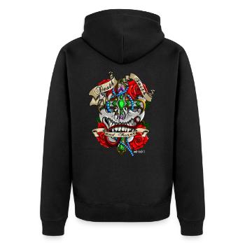 Death, Faith and Roses - Unisex Premium Bio Zip Hoodie - Schwarz - Hinten - Nico (187cm)