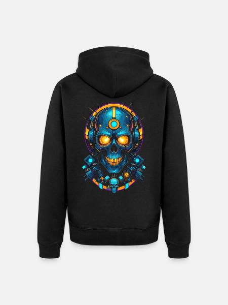Futuristic blue gold skull - Unisex Premium Organic Zip Hoodie - black