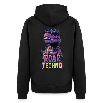 T-Rex - Roar TECHNO - Unisex Premium Bio Zip Hoodie - Schwarz - Hinten - Nico (187cm)