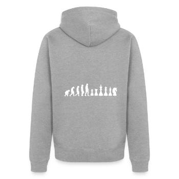 Evolution Schachspieler - Unisex Premium Bio Zip Hoodie - Grau meliert - Hinten - Nico (187cm)