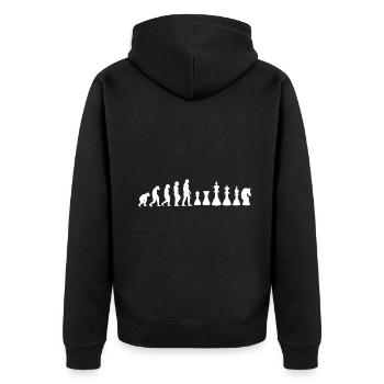 Evolution Schachspieler - Unisex Premium Bio Zip Hoodie - Schwarz - Hinten - Nico (187cm)