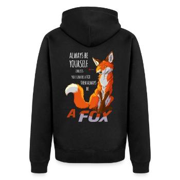 Sei immer du selbst, sei Fuchs - Unisex Premium Bio Zip Hoodie - Schwarz - Hinten - Nico (187cm)