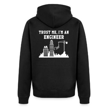 Trust me, I'm an engineer - Unisex Premium Bio Zip Hoodie - Schwarz - Hinten - Nico (187cm)