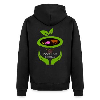 100% Live -Be Vegan - Unisex Premium Bio Zip Hoodie - Schwarz - Hinten - Nico (187cm)