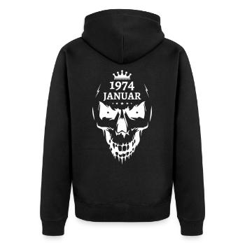 Januar 1974 Totenkopf - Unisex Premium Bio Zip Hoodie - Schwarz - Hinten - Nico (187cm)