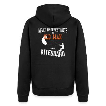 Alter Mann Kiteboard - Kitesurfen – Geschenk - Unisex Premium Bio Zip Hoodie - Schwarz - Hinten - Nico (187cm)