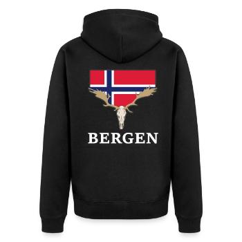 Norwegen Elche Flagge Expedition Bergen Urlaub - Unisex Premium Bio Zip Hoodie - Schwarz - Hinten - Nico (187cm)
