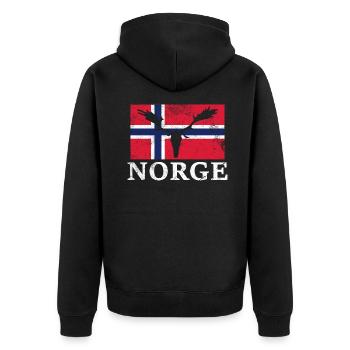 Norwegen Elch Flagge Expedition Oslo Urlaub - Unisex Premium Bio Zip Hoodie - Schwarz - Hinten - Nico (187cm)