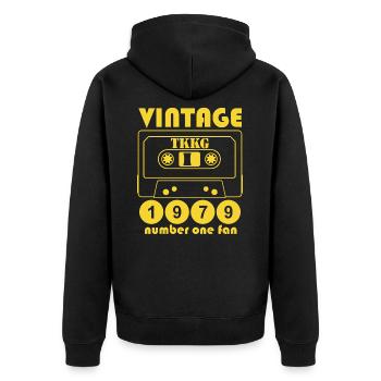 TKKG 1979 Number One Fan Vintage Kassette - Unisex Premium Bio Zip Hoodie - Schwarz - Hinten - Nico (187cm)