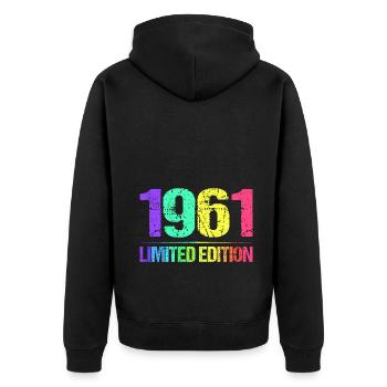 1961 Limited Edition Jahrgang 61er Retro Jahrgang - Unisex Premium Bio Zip Hoodie - Schwarz - Hinten - Nico (187cm)
