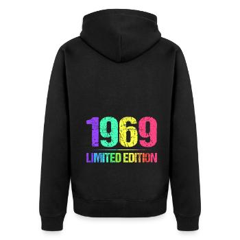 1969 Limited Edition Jahrgang 69er Retro Jahrgang - Unisex Premium Bio Zip Hoodie - Schwarz - Hinten - Nico (187cm)
