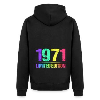 1971 Limited Edition Jahrgang 71er Retro Jahrgang - Unisex Premium Bio Zip Hoodie - Schwarz - Hinten - Nico (187cm)
