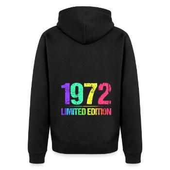 1972 Limited Edition Jahrgang 72er Retro Jahrgang - Unisex Premium Bio Zip Hoodie - Schwarz - Hinten - Nico (187cm)