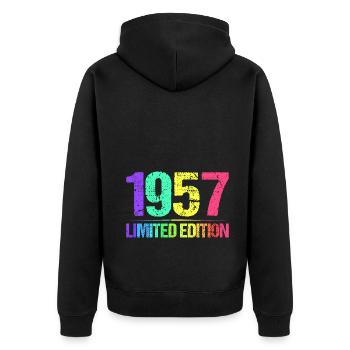 1957 Limited Edition Jahrgang 57er Retro Jahrgang - Unisex Premium Bio Zip Hoodie - Schwarz - Hinten - Nico (187cm)