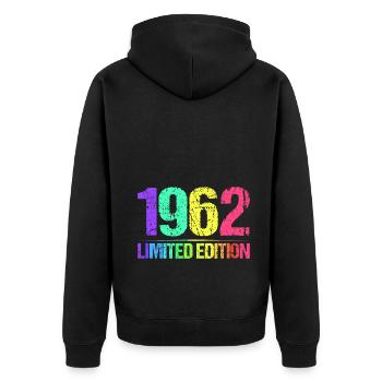 1962 Limited Edition Jahrgang 62er Retro Jahrgang - Unisex Premium Bio Zip Hoodie - Schwarz - Hinten - Nico (187cm)