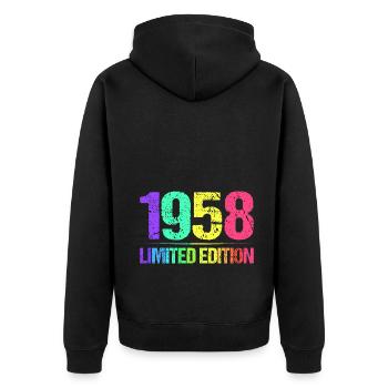 1958 Limited Edition Jahrgang 58er Retro Jahrgang - Unisex Premium Bio Zip Hoodie - Schwarz - Hinten - Nico (187cm)