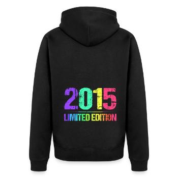 2015 Limited Edition Jahrgang 15er Retro Jahrgang - Unisex Premium Bio Zip Hoodie - Schwarz - Hinten - Nico (187cm)